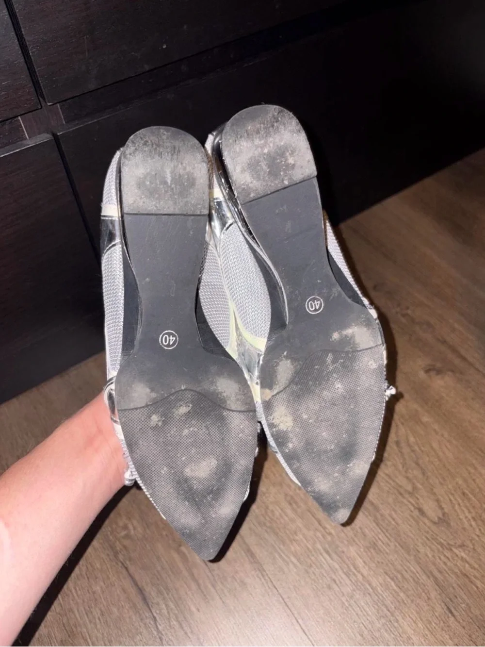 Asyllum Silver Pointed-Toe Ballet Shoes with Bow